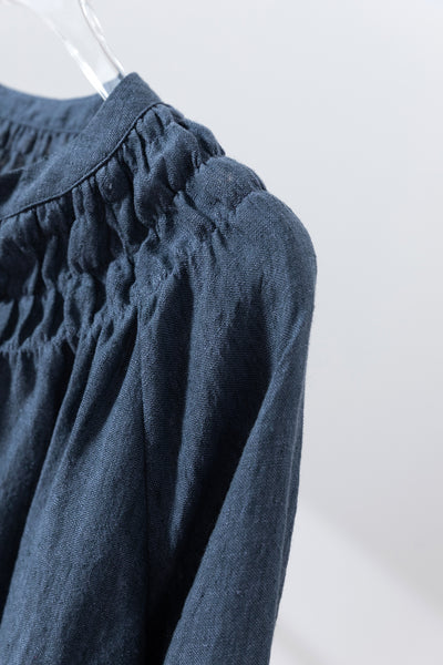 ハンドメイド感たっぷりのチュックドブラウス　 リネン100％　リネンブラウス ピンク　250810