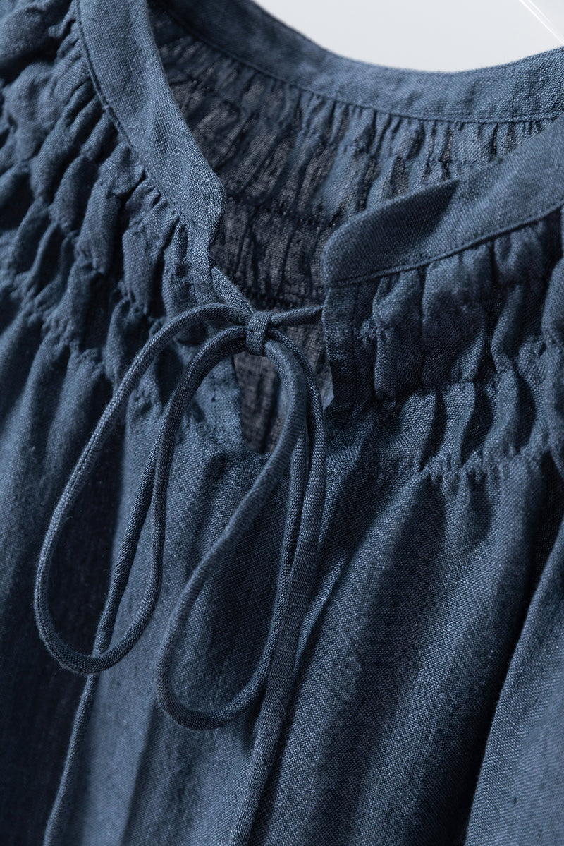 ハンドメイド感たっぷりのチュックドブラウス　 リネン100％　リネンブラウス ピンク　250810