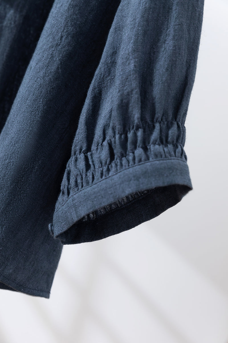 ハンドメイド感たっぷりのチュックドブラウス　 リネン100％　リネンブラウス ピンク　250810