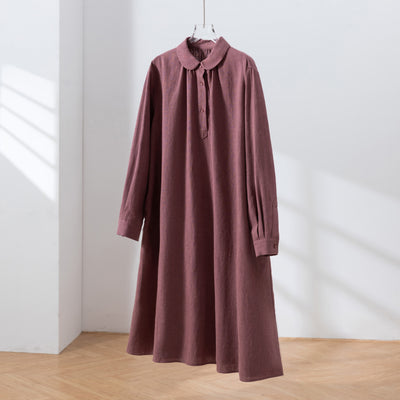 Create a sophisticated and cute look for adults. Round collar dress, long dress, linen dress 250918