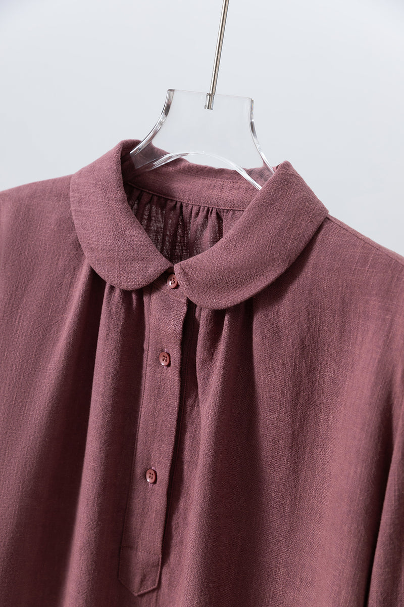 Create a sophisticated and cute look for adults. Round collar dress, long dress, linen dress 250918