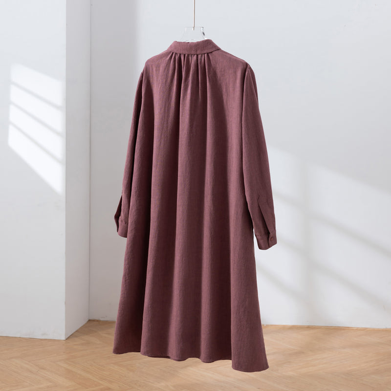 Create a sophisticated and cute look for adults. Round collar dress, long dress, linen dress 250918