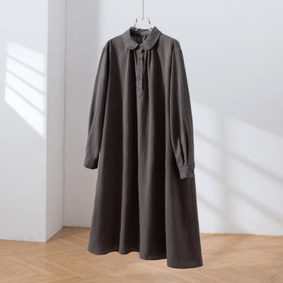 Create a sophisticated and cute look for adults. Round collar dress, long dress, linen dress 250918