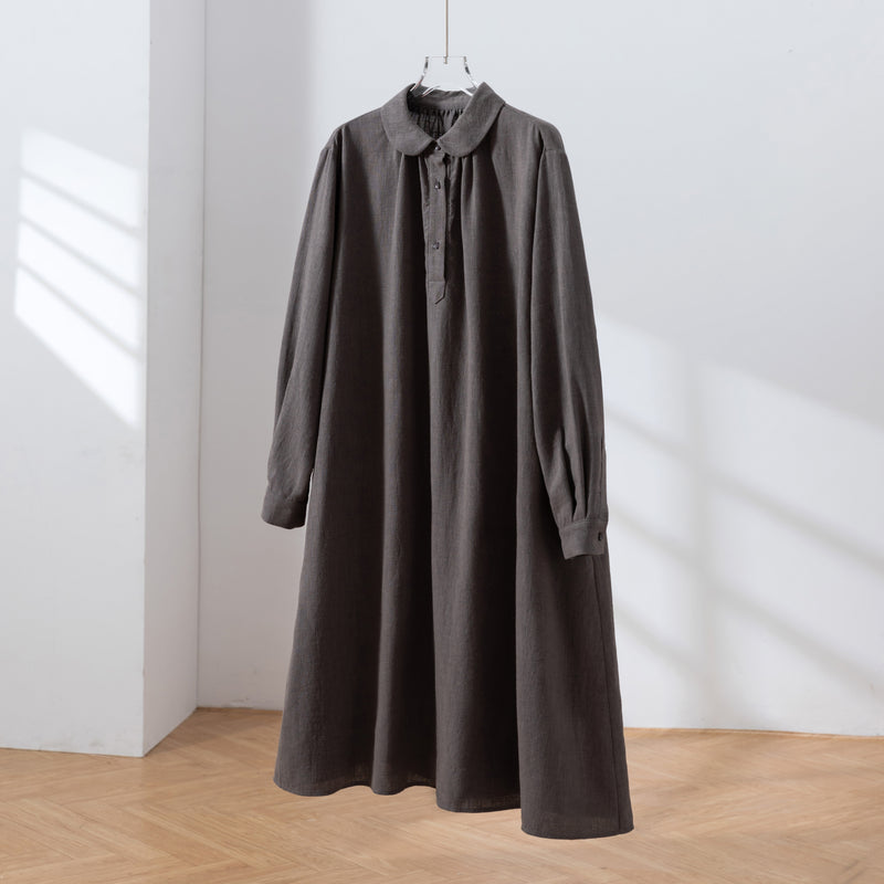 Create a sophisticated and cute look for adults. Round collar dress, long dress, linen dress 250918