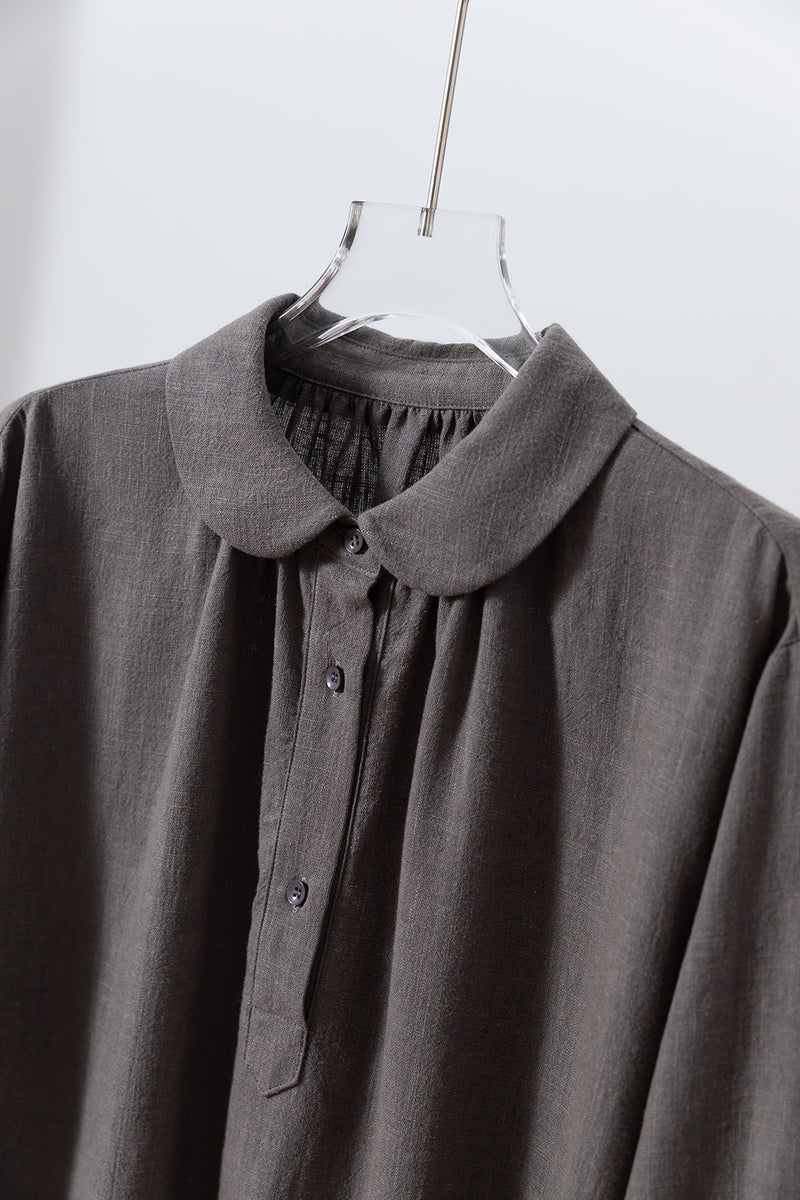 Create a sophisticated and cute look for adults. Round collar dress, long dress, linen dress 250918