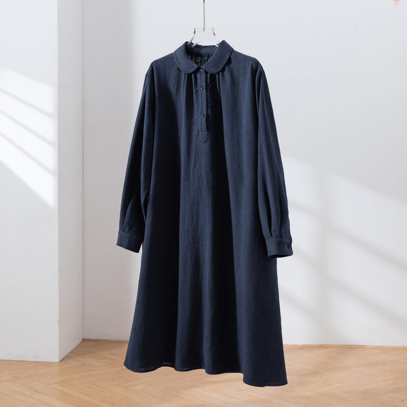 Create a sophisticated and cute look for adults. Round collar dress, long dress, linen dress 250918