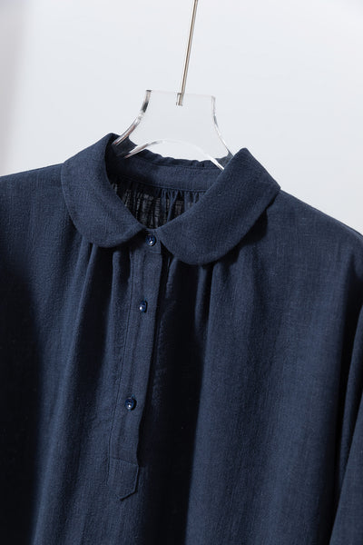 Create a sophisticated and cute look for adults. Round collar dress, long dress, linen dress 250918