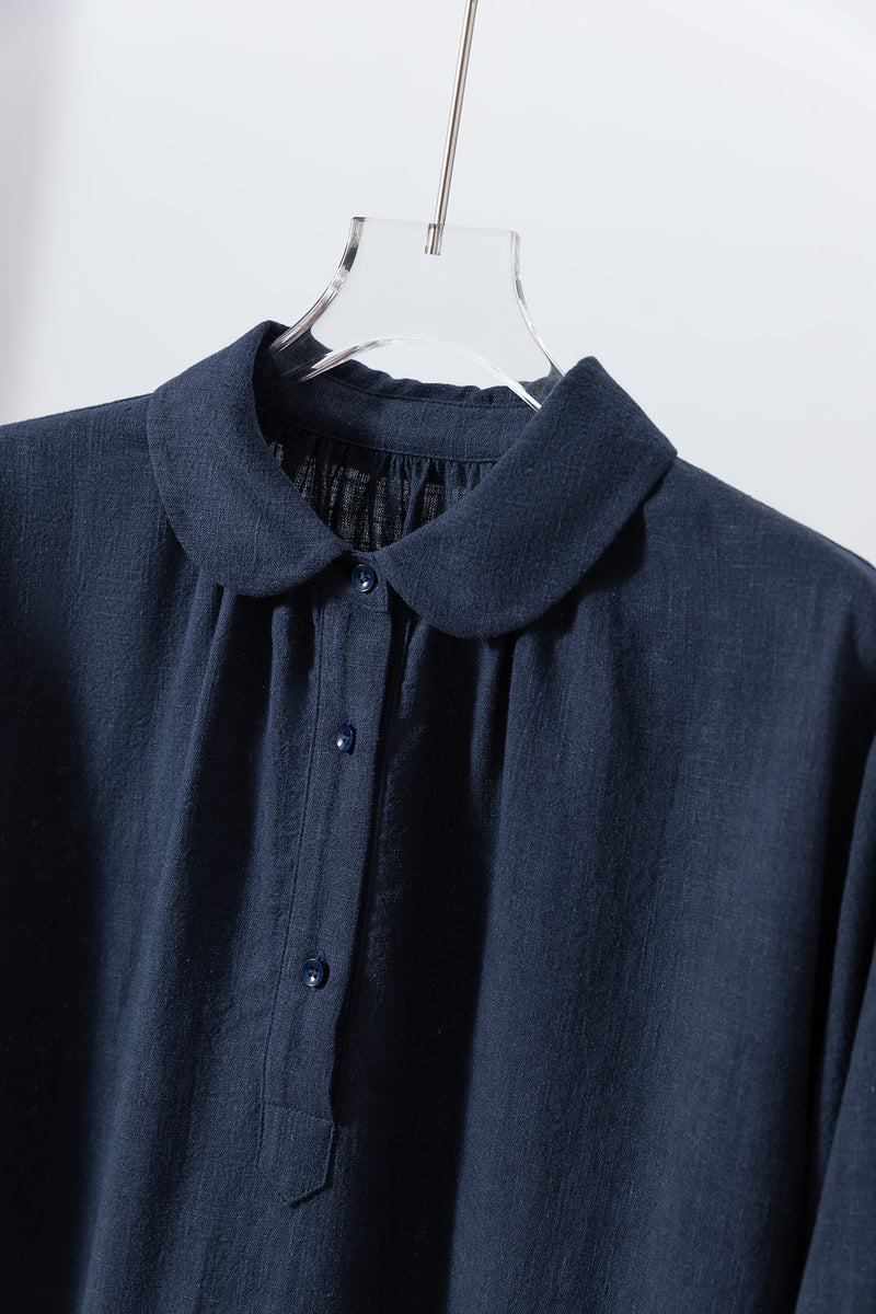 Create a sophisticated and cute look for adults. Round collar dress, long dress, linen dress 250918