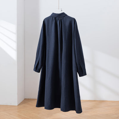 Create a sophisticated and cute look for adults. Round collar dress, long dress, linen dress 250918