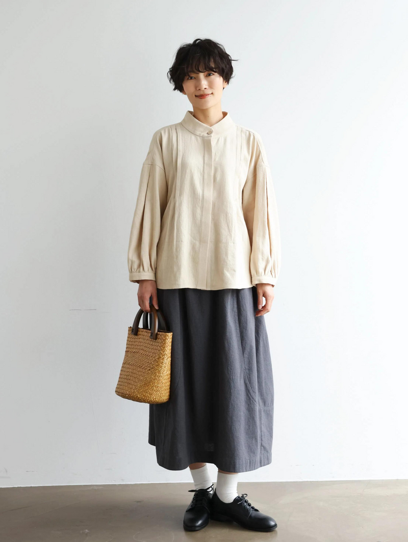 立体タックが美しい コットンリネン ルーズシルエットシャツ 　 250415