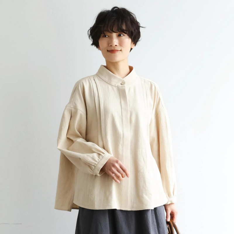 立体タックが美しい コットンリネン ルーズシルエットシャツ 　 250415