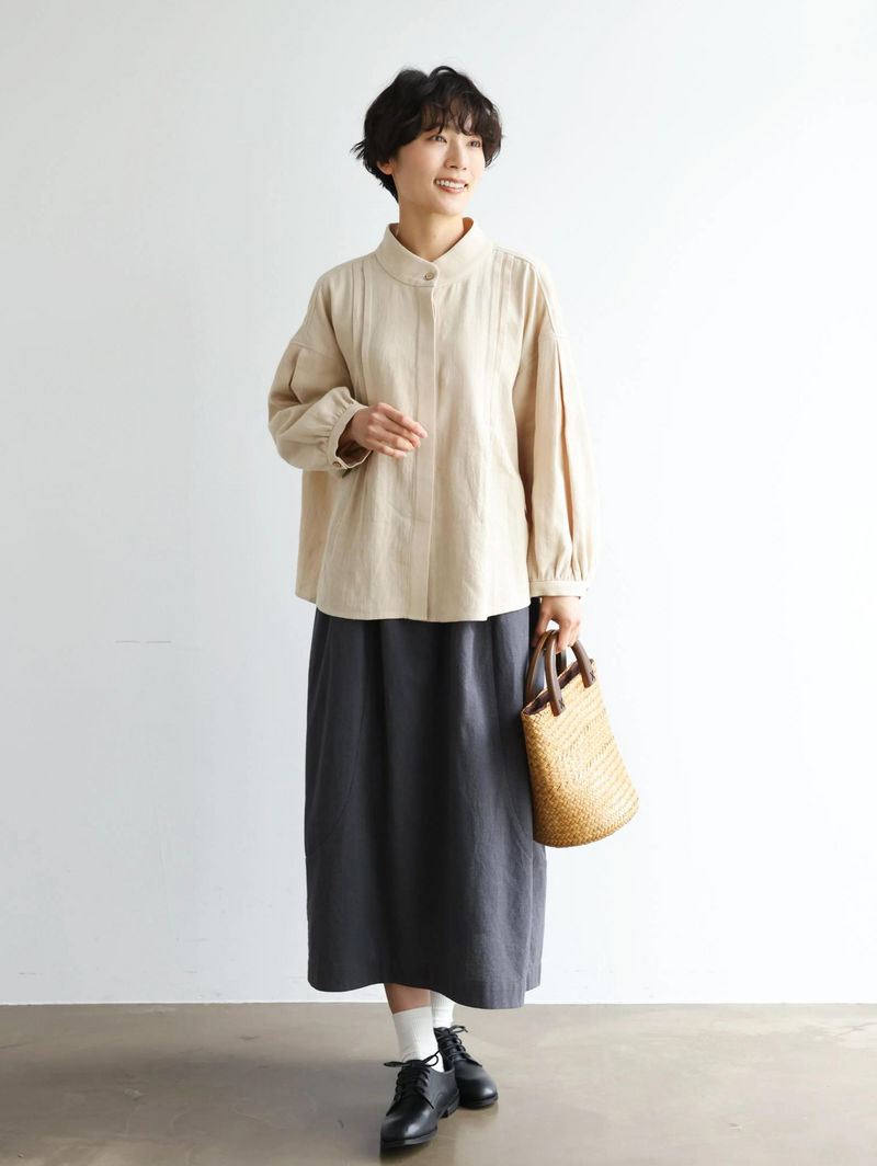 立体タックが美しい コットンリネン ルーズシルエットシャツ 　 250415