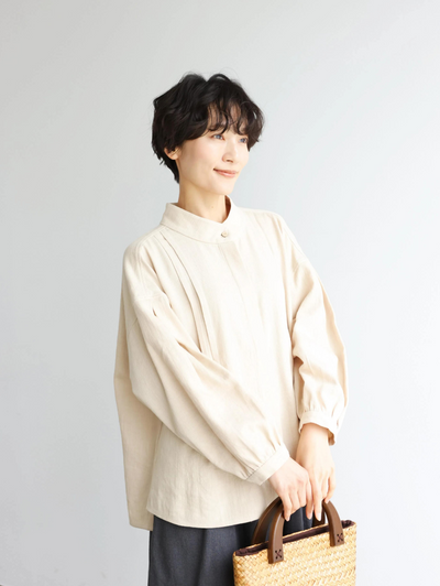 立体タックが美しい コットンリネン ルーズシルエットシャツ 　 250415