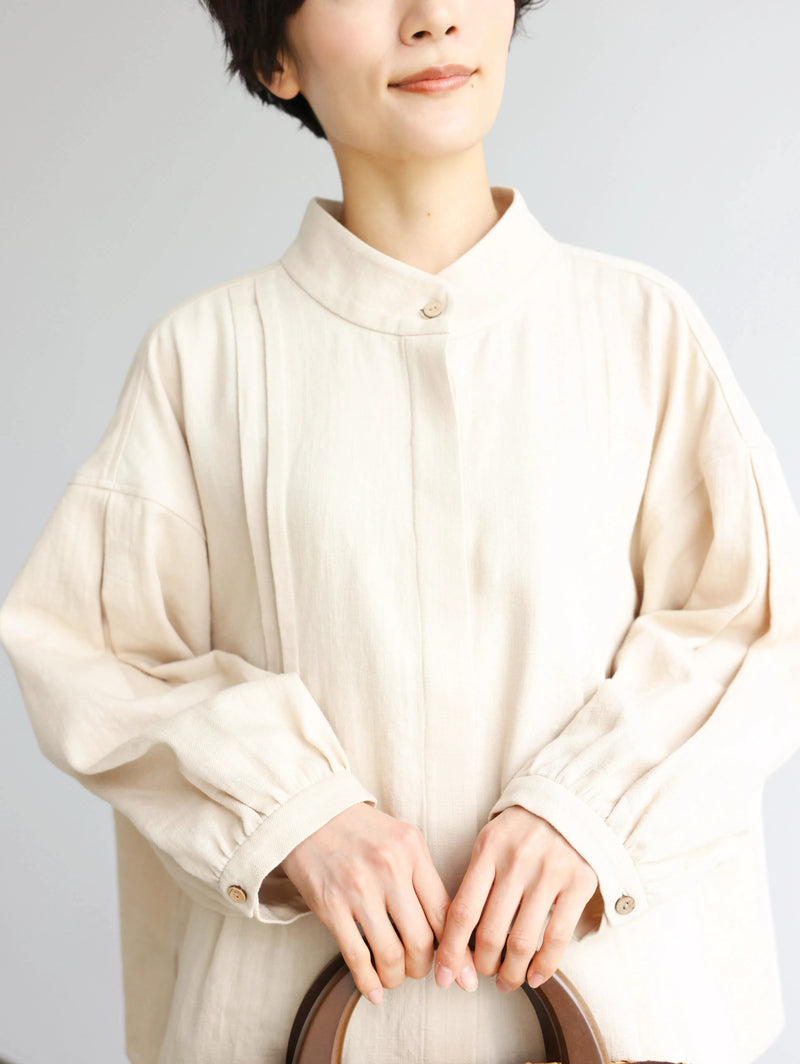 立体タックが美しい コットンリネン ルーズシルエットシャツ 　 250415
