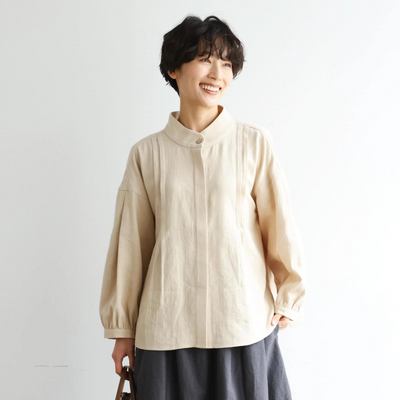 立体タックが美しい コットンリネン ルーズシルエットシャツ 　 250415