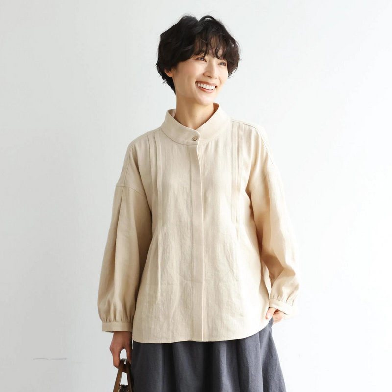 立体タックが美しい コットンリネン ルーズシルエットシャツ 　 250415