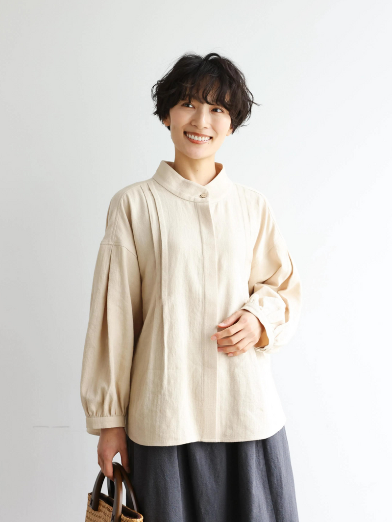 立体タックが美しい コットンリネン ルーズシルエットシャツ 　 250415