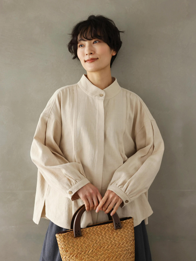 立体タックが美しい コットンリネン ルーズシルエットシャツ 　 250415