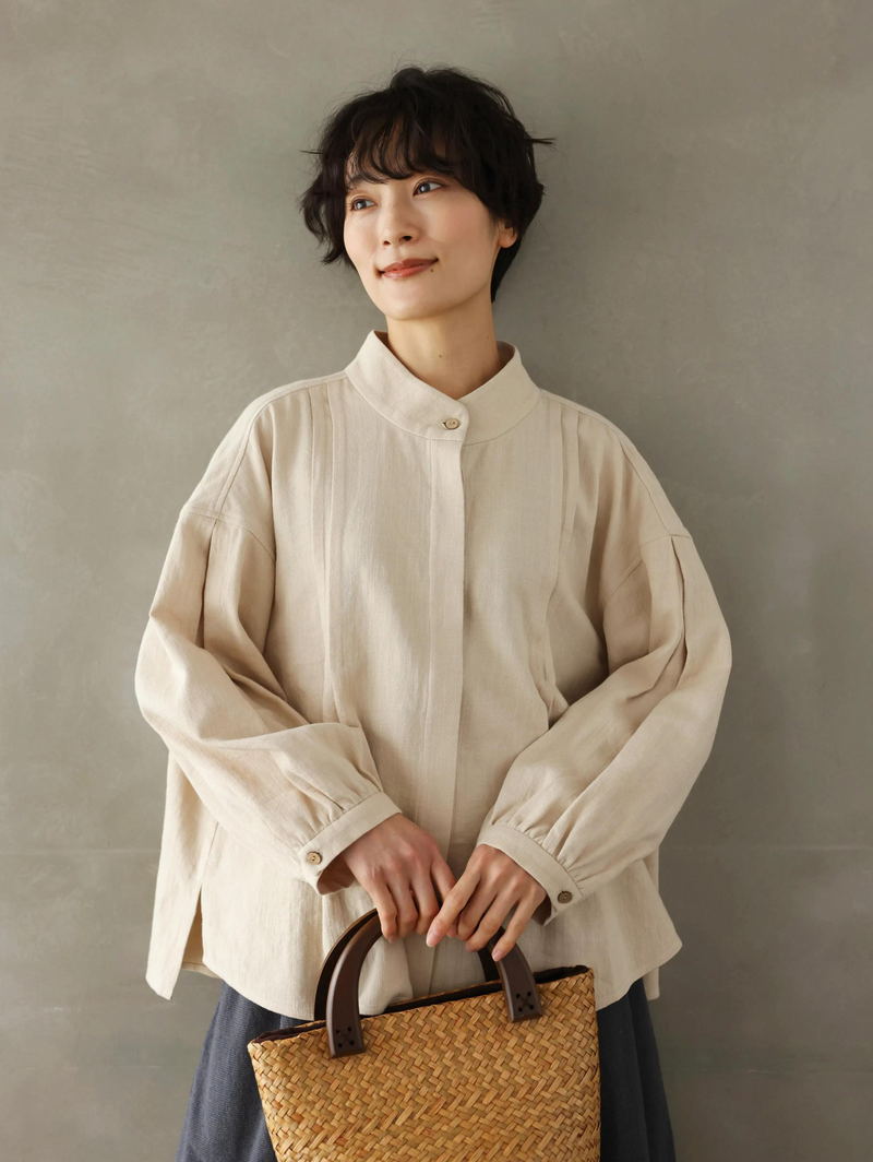 立体タックが美しい コットンリネン ルーズシルエットシャツ 　 250415