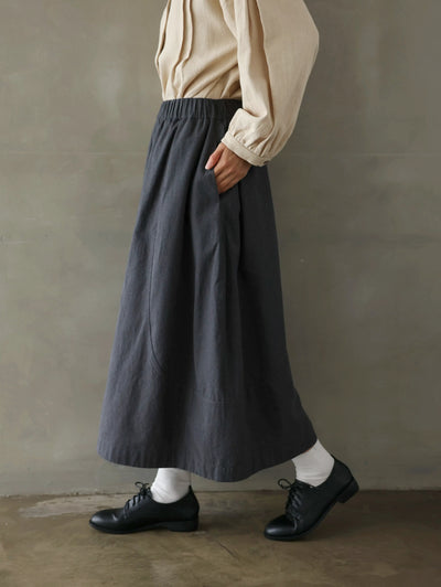 季節を超えた着心地の良さ コクーン型スカート　コットンリネン千鳥格子生地　裏地付き　ロングスカート　250401-1