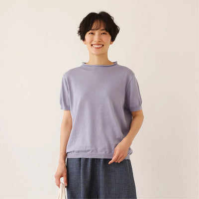夏の定番に！涼やか着回しニット　リネン コットン半袖トップス　250704