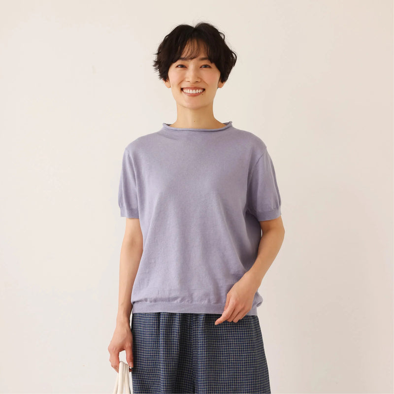 夏の定番に！涼やか着回しニット　リネン コットン半袖トップス　250704