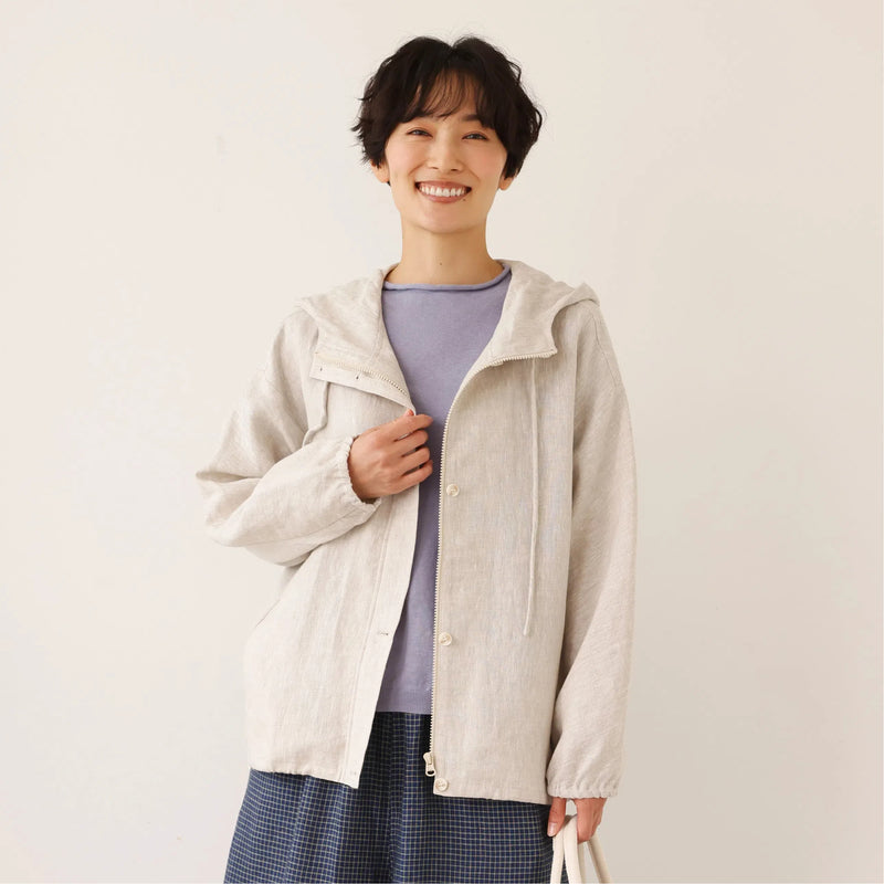 着る人を選ばない、長く愛用できる一枚 リネン100% フード付きブルゾン 秋冬アウター　250902