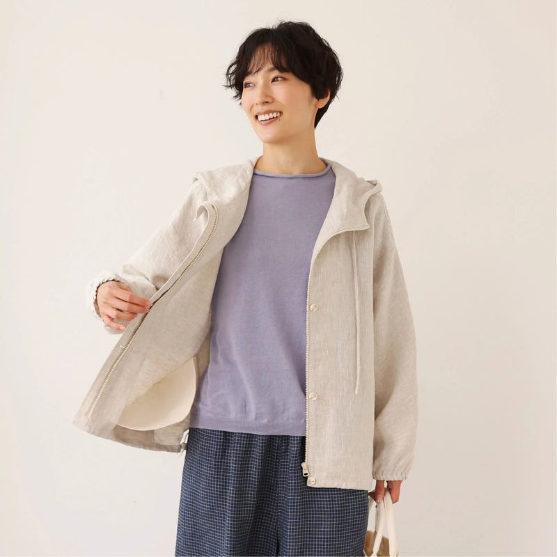 着る人を選ばない、長く愛用できる一枚 リネン100% フード付きブルゾン 秋冬アウター　250902