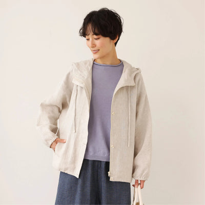 着る人を選ばない、長く愛用できる一枚 リネン100% フード付きブルゾン 秋冬アウター　250902