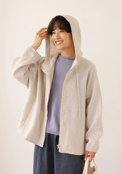 着る人を選ばない、長く愛用できる一枚 リネン100% フード付きブルゾン 秋冬アウター　250902
