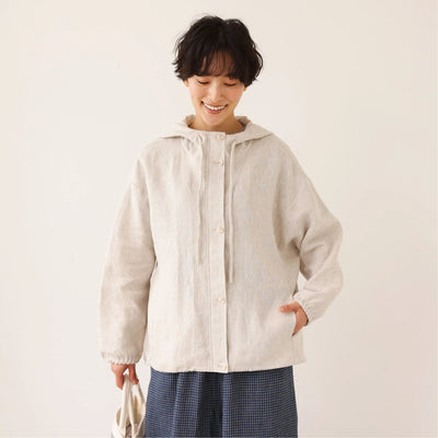 着る人を選ばない、長く愛用できる一枚 リネン100% フード付きブルゾン 秋冬アウター　250902