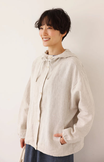 着る人を選ばない、長く愛用できる一枚 リネン100% フード付きブルゾン 秋冬アウター　250902