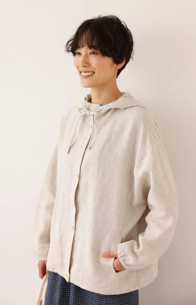 着る人を選ばない、長く愛用できる一枚 リネン100% フード付きブルゾン 秋冬アウター　250902