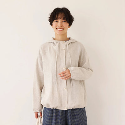 着る人を選ばない、長く愛用できる一枚 リネン100% フード付きブルゾン 秋冬アウター　250902