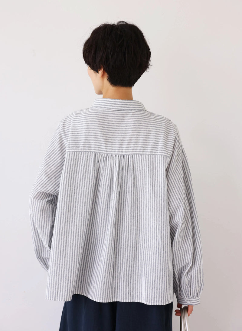 大人可愛い！ヴィンテージモードなストライプコットンリネンシャツ　250906