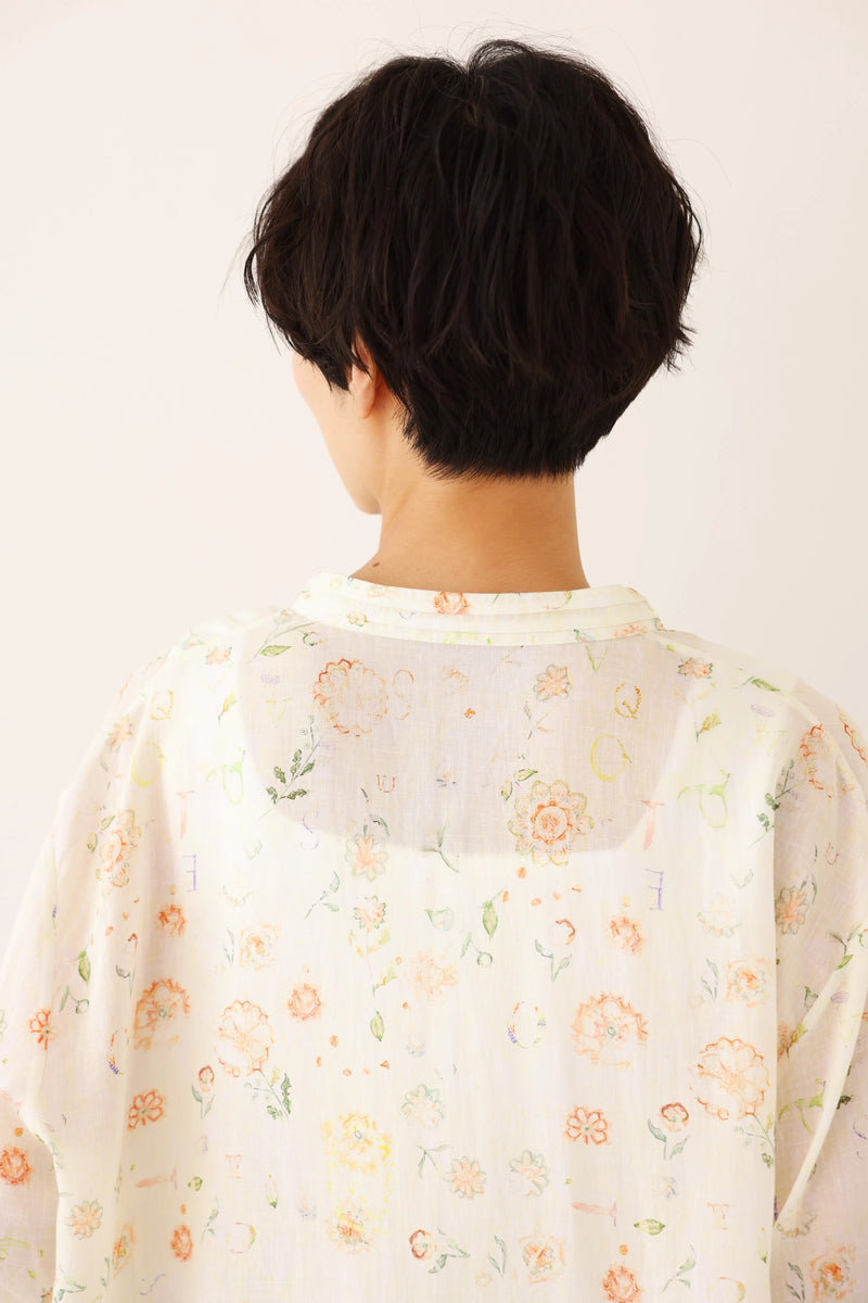 涼しげでおしゃれ！夏の日焼けとめブラウス　長袖プリントブラウス　テンセル リネン　250713-1