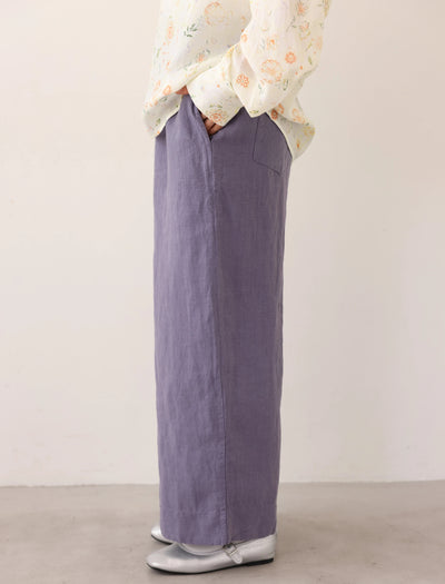 【季節を超えて愛用】高級厚手リネン ワイドストレートパンツ　ロングパンツ　250905