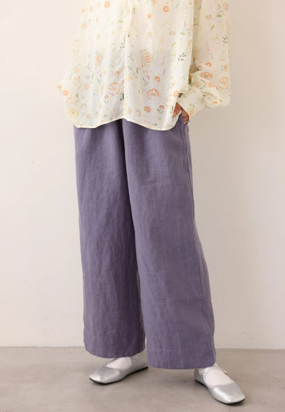 【季節を超えて愛用】高級厚手リネン ワイドストレートパンツ　ロングパンツ　250905