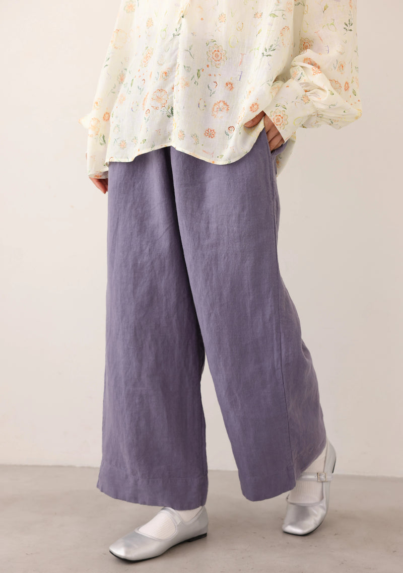 【季節を超えて愛用】高級厚手リネン ワイドストレートパンツ　ロングパンツ　250905