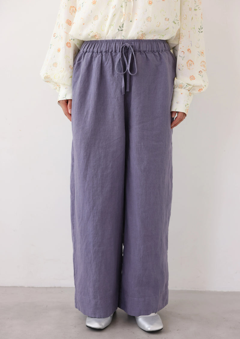 【季節を超えて愛用】高級厚手リネン ワイドストレートパンツ　ロングパンツ　250905