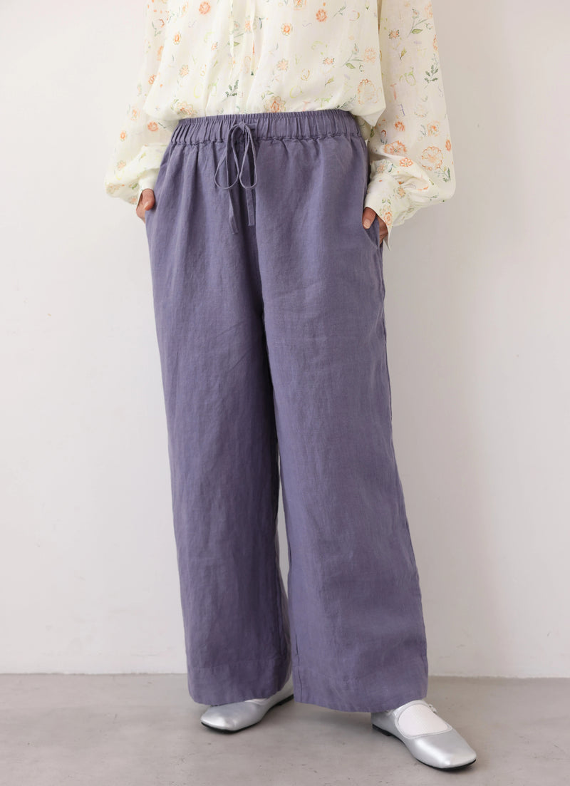 【季節を超えて愛用】高級厚手リネン ワイドストレートパンツ　ロングパンツ　250905