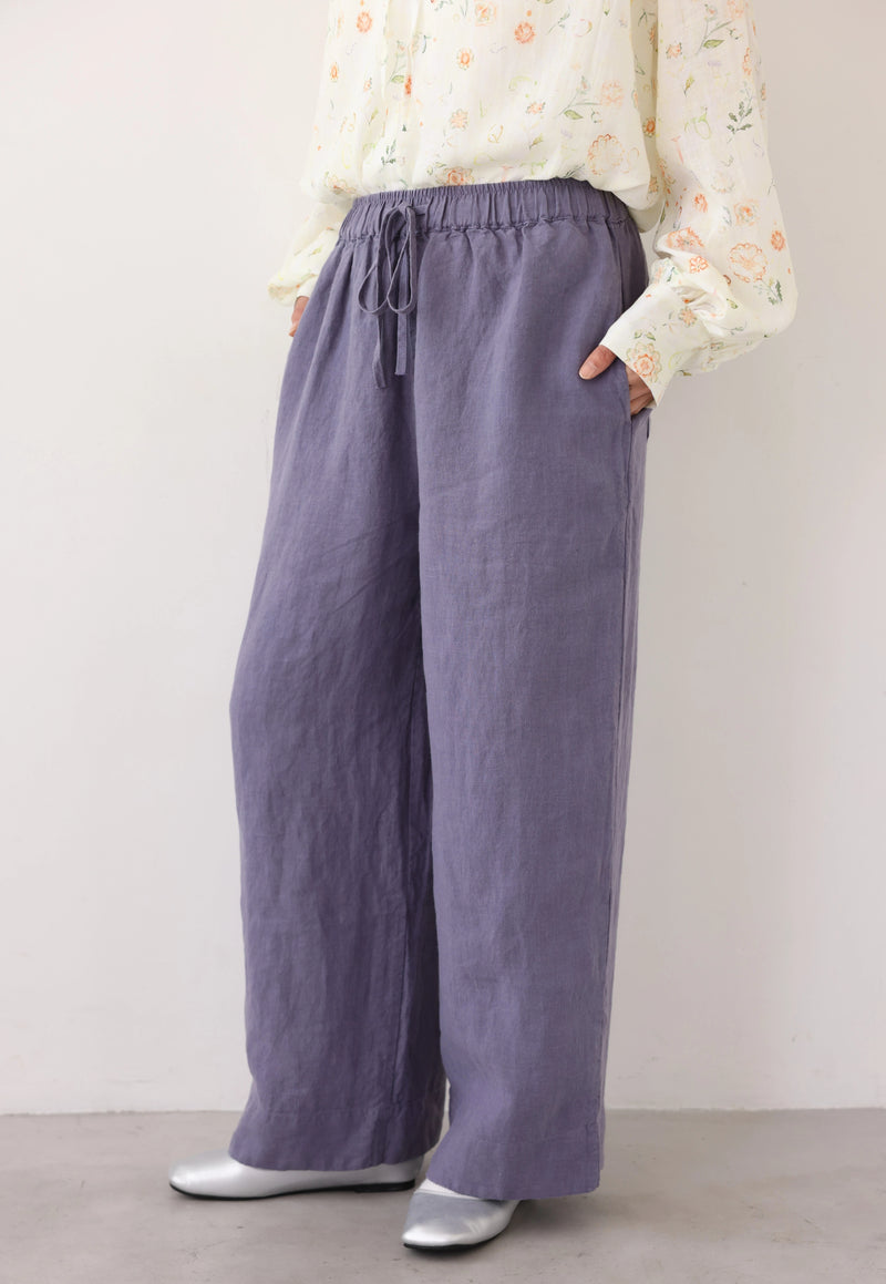 【季節を超えて愛用】高級厚手リネン ワイドストレートパンツ　ロングパンツ　250905
