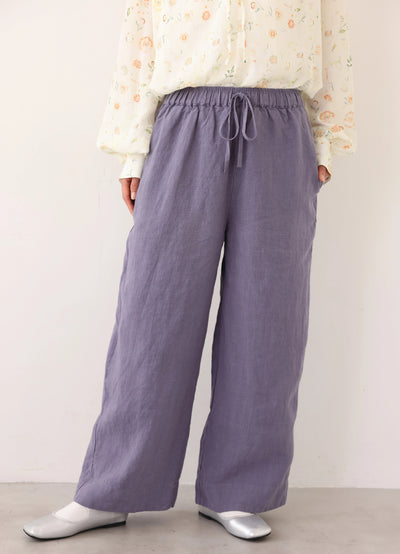【季節を超えて愛用】高級厚手リネン ワイドストレートパンツ　ロングパンツ　250905
