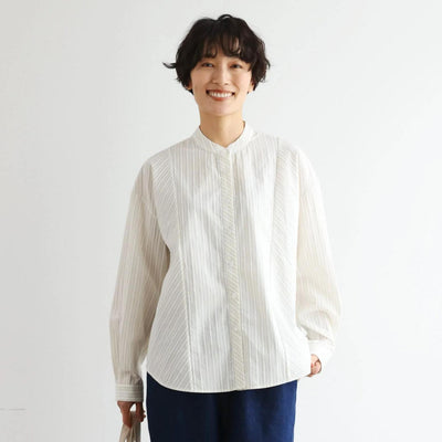 実用性と上品さを兼ね備えたストライプシャツ コットンジャガードストライプシャツ　250507