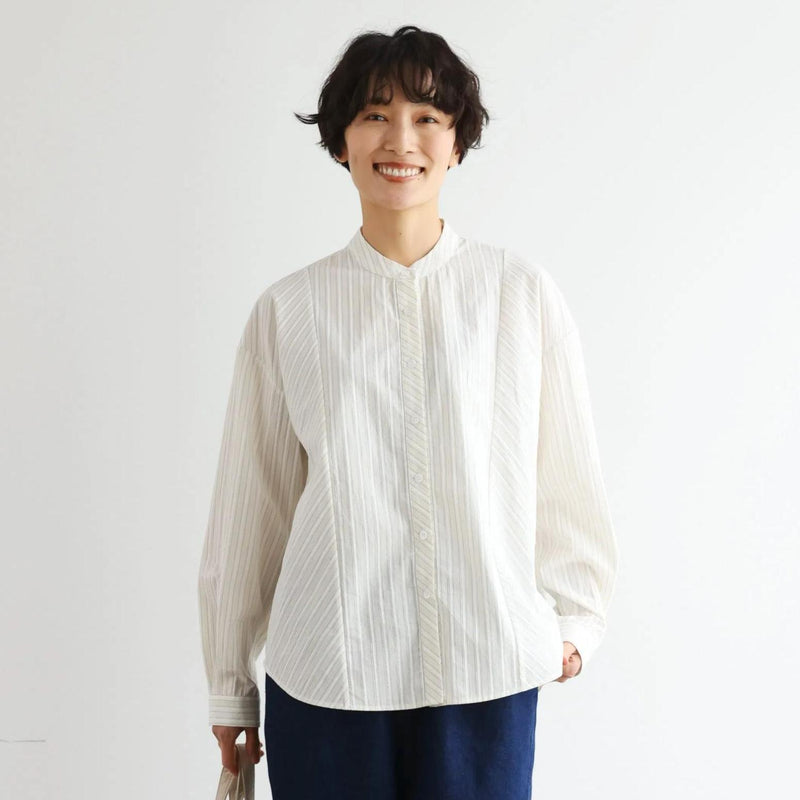 実用性と上品さを兼ね備えたストライプシャツ コットンジャガードストライプシャツ　250507