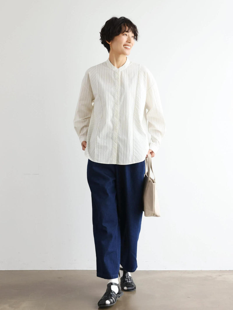 実用性と上品さを兼ね備えたストライプシャツ コットンジャガードストライプシャツ　250507