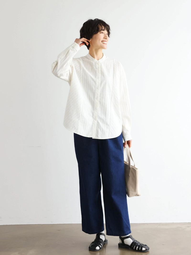 実用性と上品さを兼ね備えたストライプシャツ コットンジャガードストライプシャツ　250507