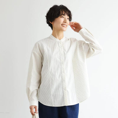 実用性と上品さを兼ね備えたストライプシャツ コットンジャガードストライプシャツ　250507