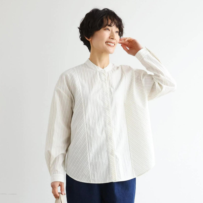 実用性と上品さを兼ね備えたストライプシャツ コットンジャガードストライプシャツ　250507