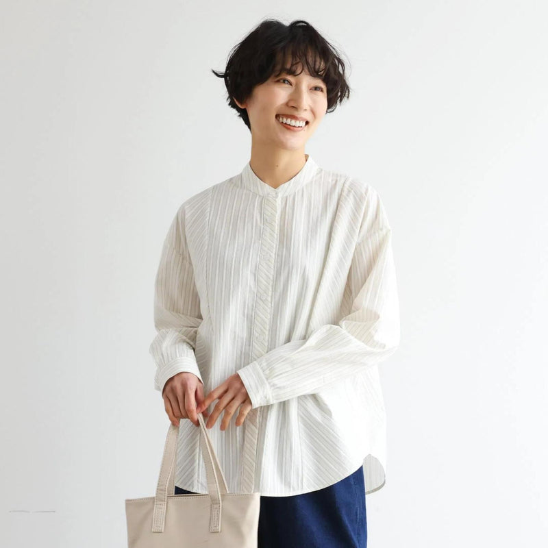 実用性と上品さを兼ね備えたストライプシャツ コットンジャガードストライプシャツ　250507